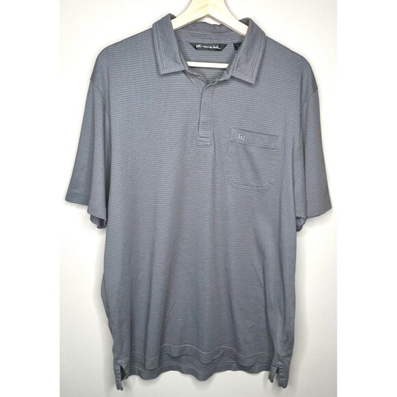 Travis Mathew Men Shirt Golf Polo Poly-Pima Cotton Short Sleeve Gray Striped L - Picture 1 of 10